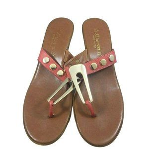A Giannetti Womens Italian Size 9 Wedge Heels Coral Brown Pink Gold Slip On Sand